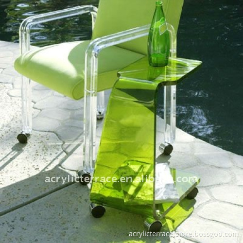 Frosted Perspex/Acrylic C shape rolling end table